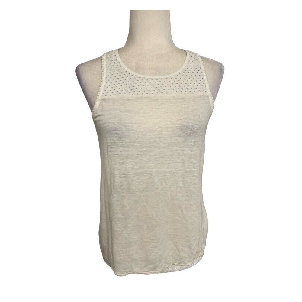 club monaco womens Crew Neck solid white linen lace tank top small